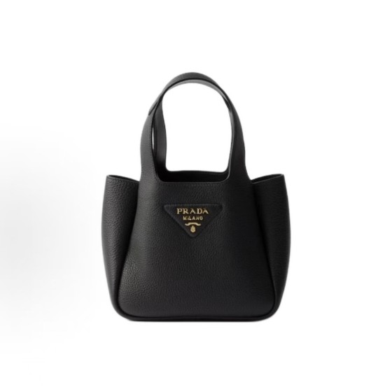 PRADA mini Black handbag with a metal letter logo on the front